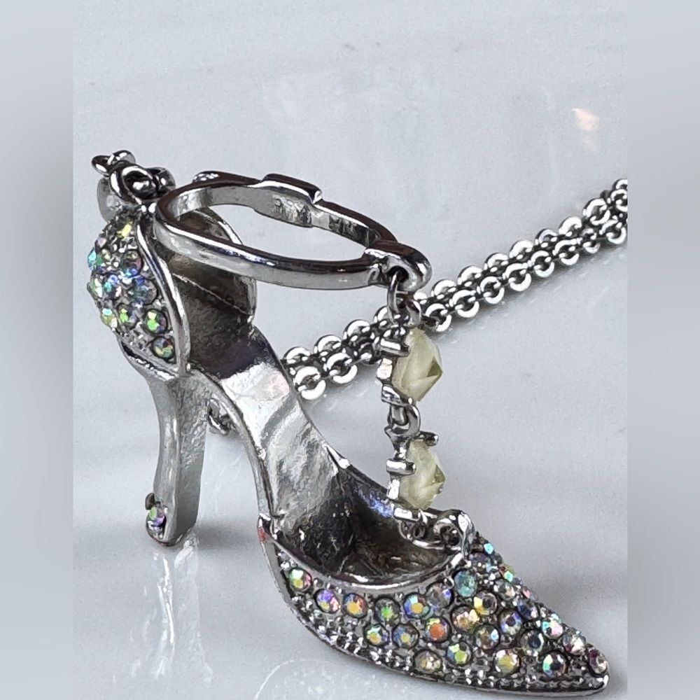 Silver Tone Crystal High Stiletto Pendant Necklace